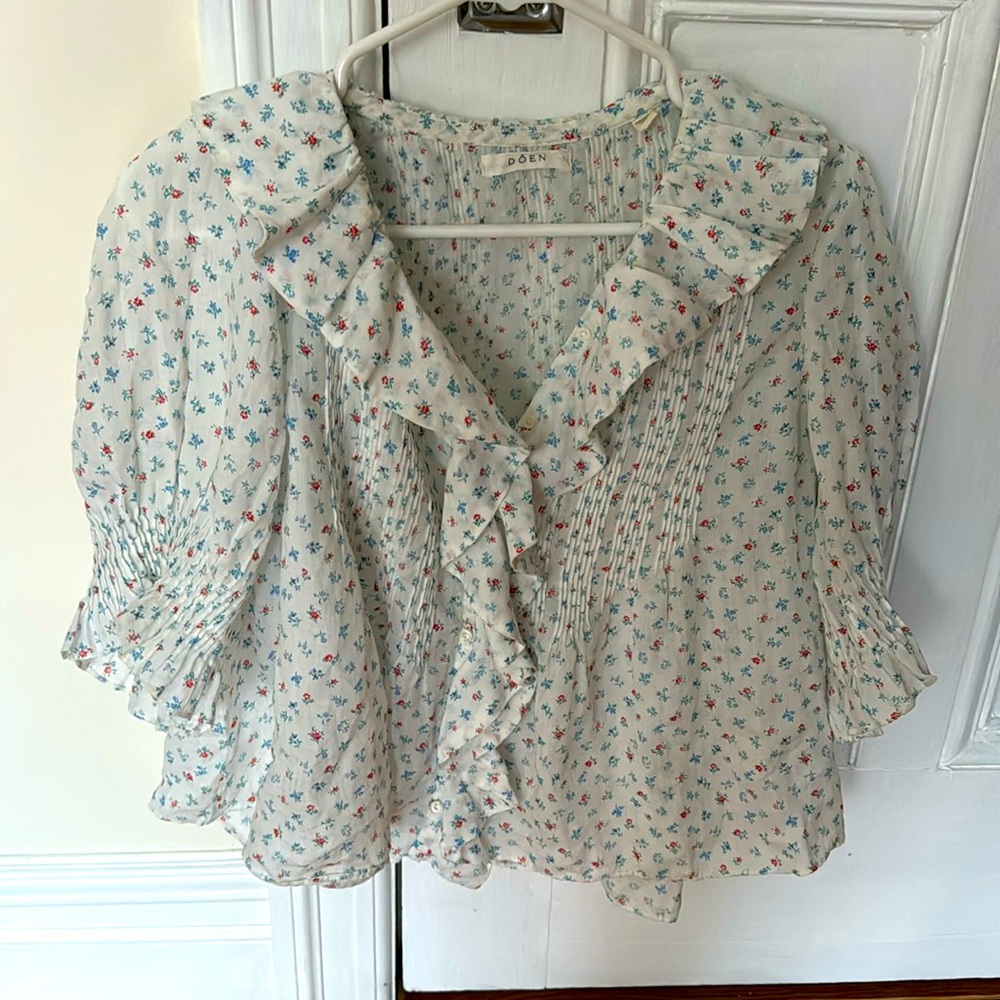 Size L DÔEN henri floral print cotton voile top